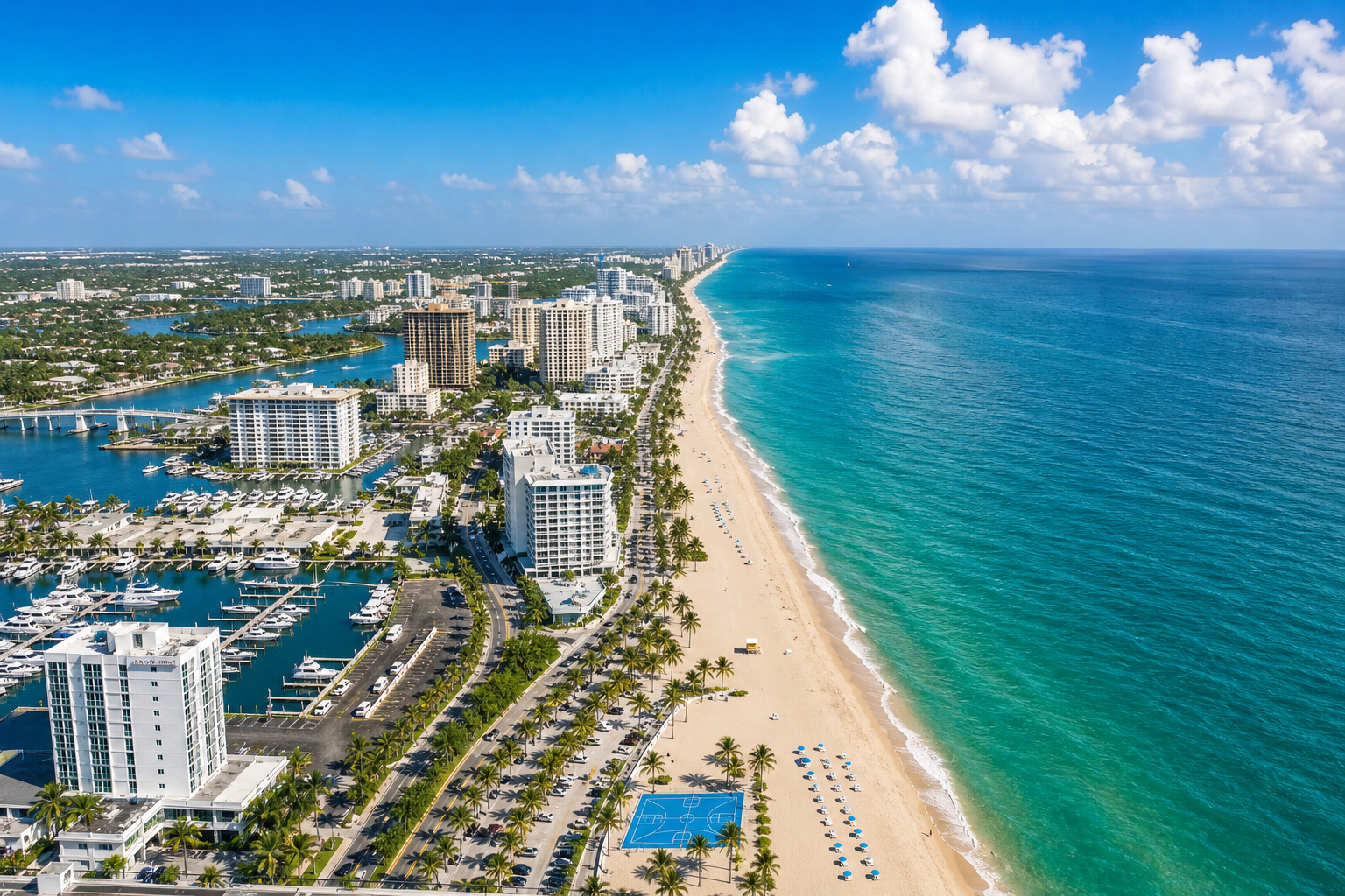 Aerial view of Fort Lauderdale Beach coastline and ocean
